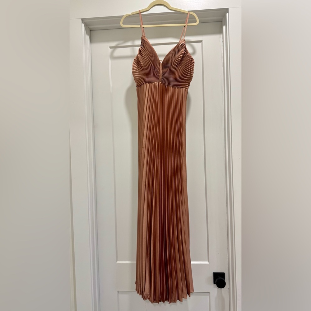 Revelry Vivian Pleated Bridesmaid Dress in Toffee